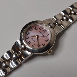 Metal Silver Tone And Pink Analog Watch